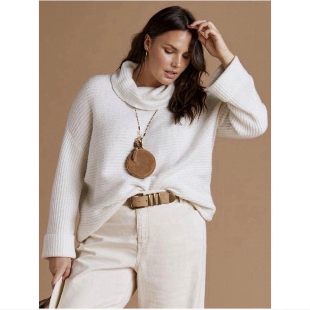 Pilcro Cowl Neck Sweater Small Cream White Chunky Knit Minimalist Oversized Top
